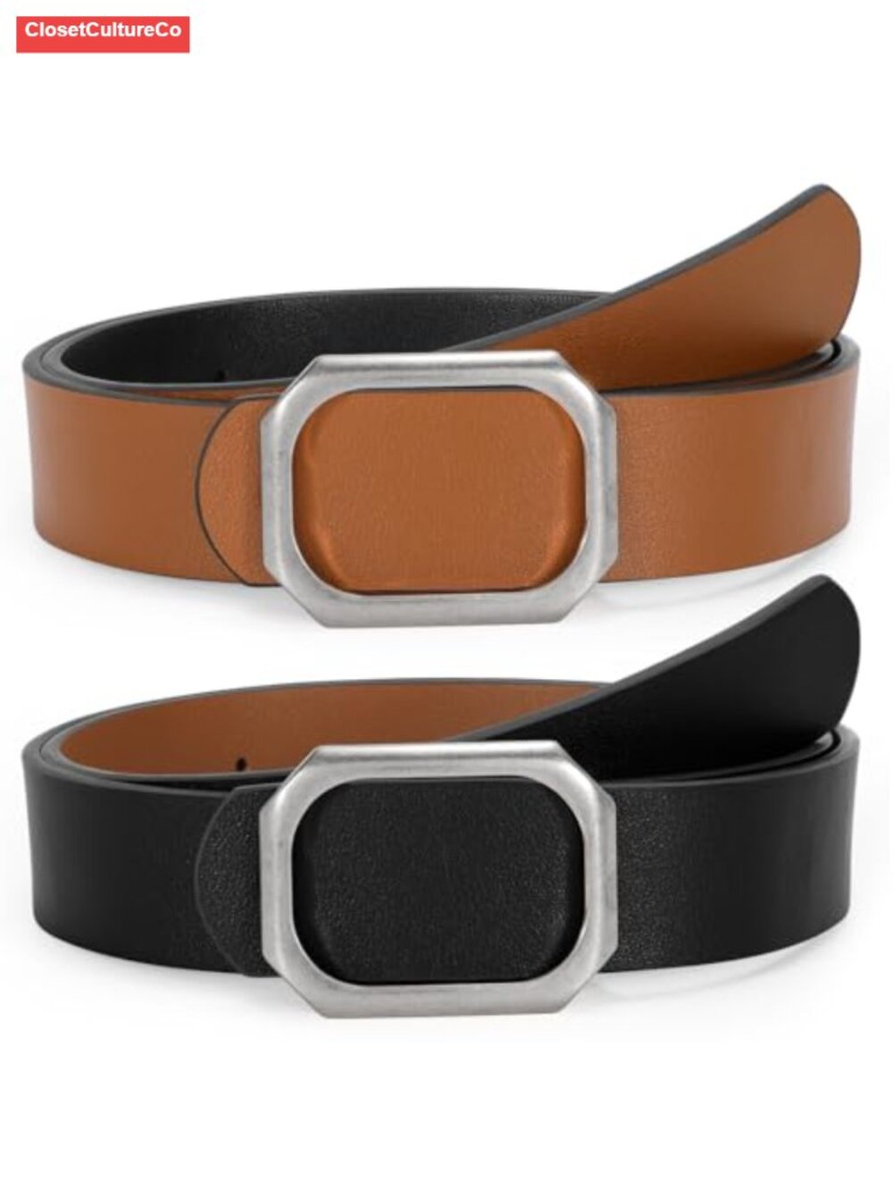 Reversible Vegan PU Leather Belt Adjustable Waist Belt for Jeans Pants Dresses